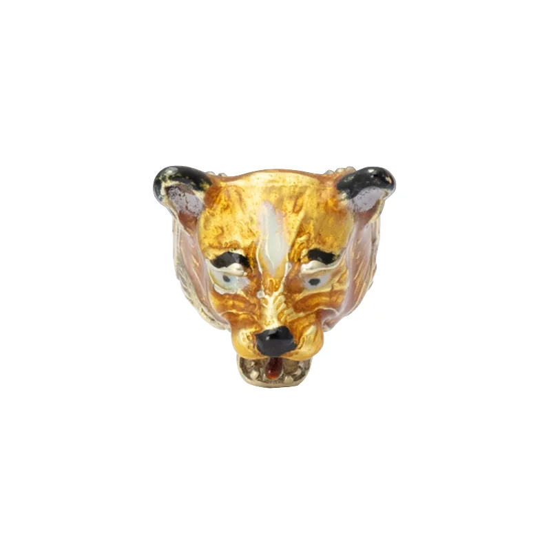 Lion/Dog Ring - Black & Gold Enamel