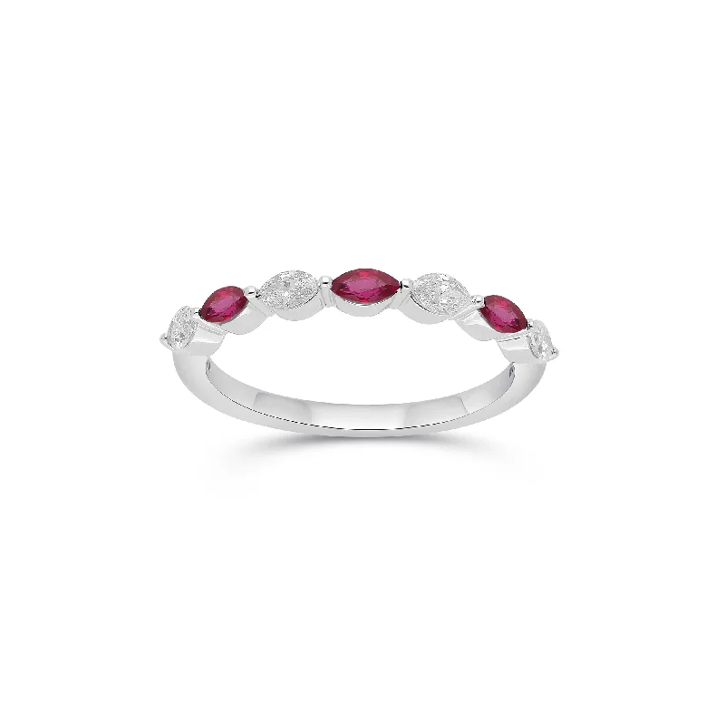 Sabel Collection White Gold Marquise Ruby and Diamond Ring