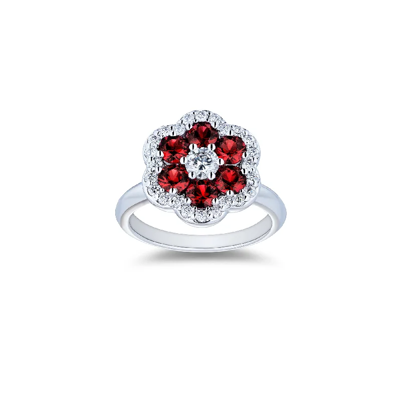 Sabel Collection White Gold Ruby and Diamond Flower Ring