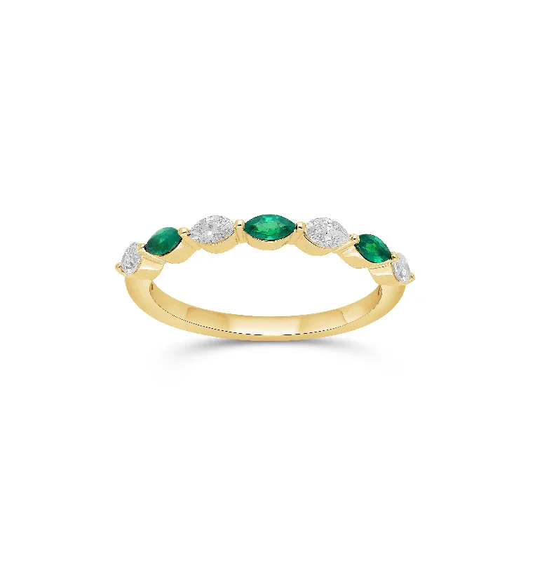 Sabel Collection Yellow Gold Marquise Emerald and Diamond Ring