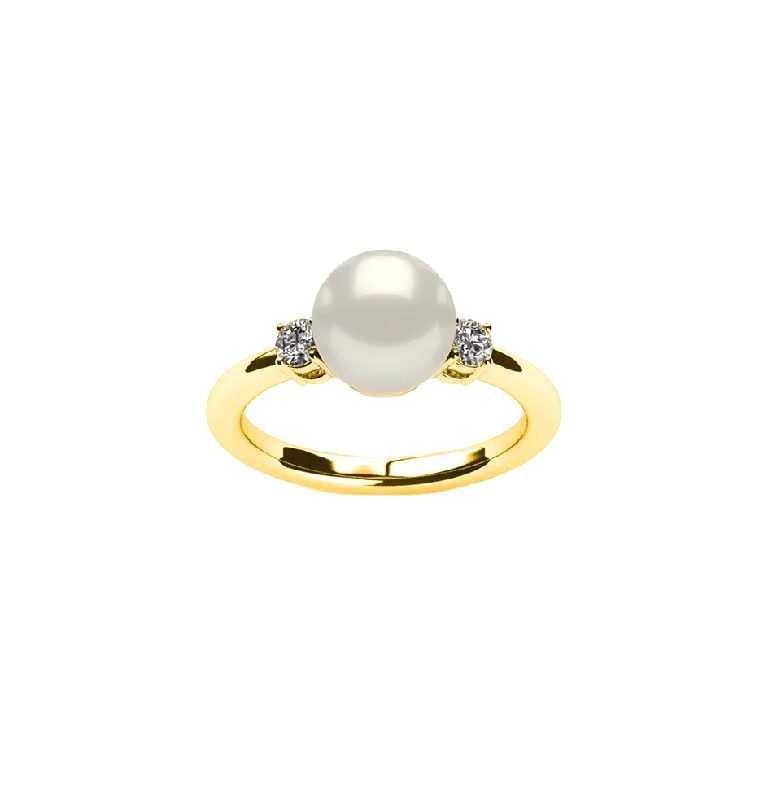 Sabel Collection Yellow Gold Pearl and Diamond Accent Ring