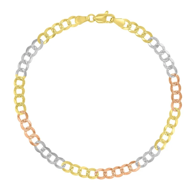 10KT Tri-Color Gold 8-inch Curb Bracelet