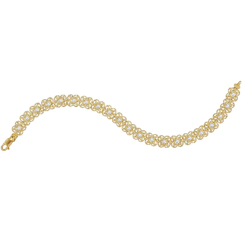 10KT Yellow Gold 7-inch Flower Bracelet