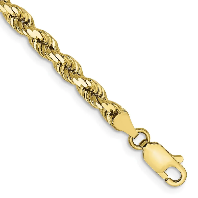 10KT Yellow Gold 8-inch 4MM Lobster Clasp Diamond-cut Rope Bracelet