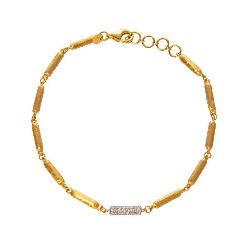 14K Gold Link Diamond Bar Bracelet