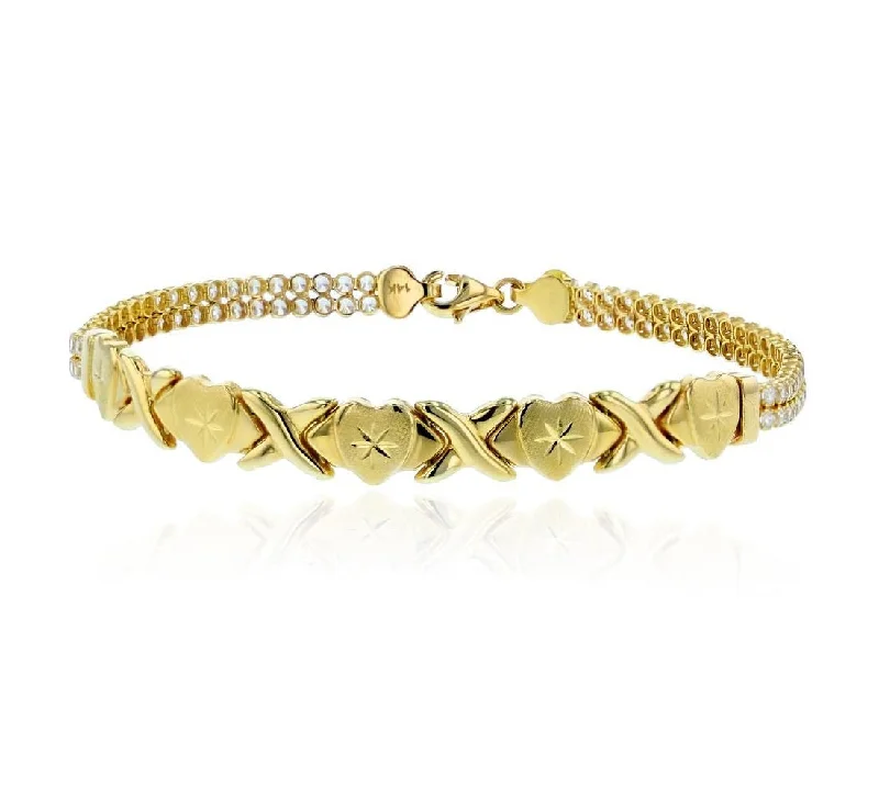 14KT Yellow Gold Cubic Zirconia 7.5-inch Heart Bracelet