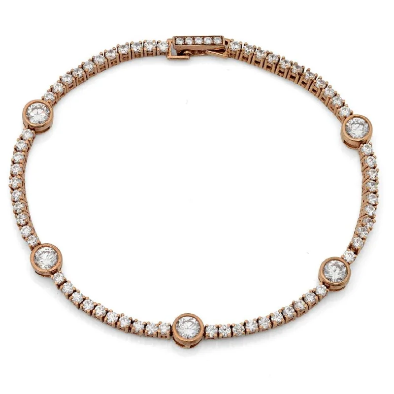 18KT Rose Gold Plated Sterling Silver and Cubic Zirconia 7-inch Bracelet