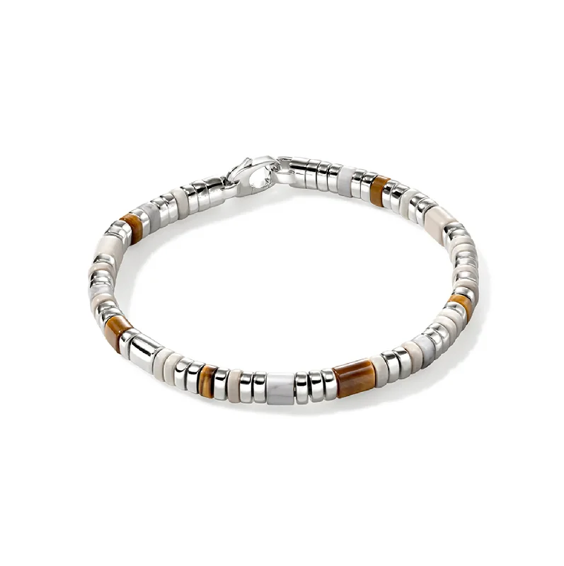 John Hardy Colorblock Slim Sterling Silver Brown Tiger Eye and Howlite Bracelet