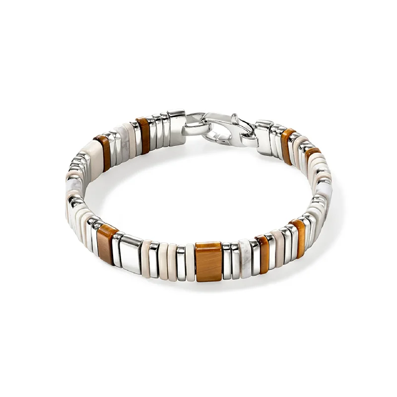 John Hardy Colorblock Sterling Silver Brown Tiger Eye and Howlite Bracelet