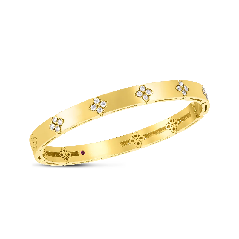 Roberto Coin Love in Verona Yellow Gold Medium Width Bangle with Diamond Accents